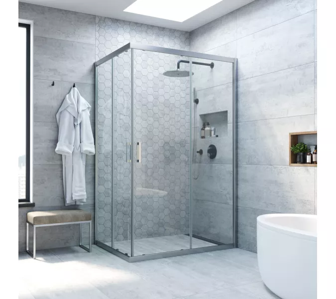 Душевой уголок Vegas Glass ZA-F Novo 90*80 07 01 профиль матовый хром, стекло прозрачное