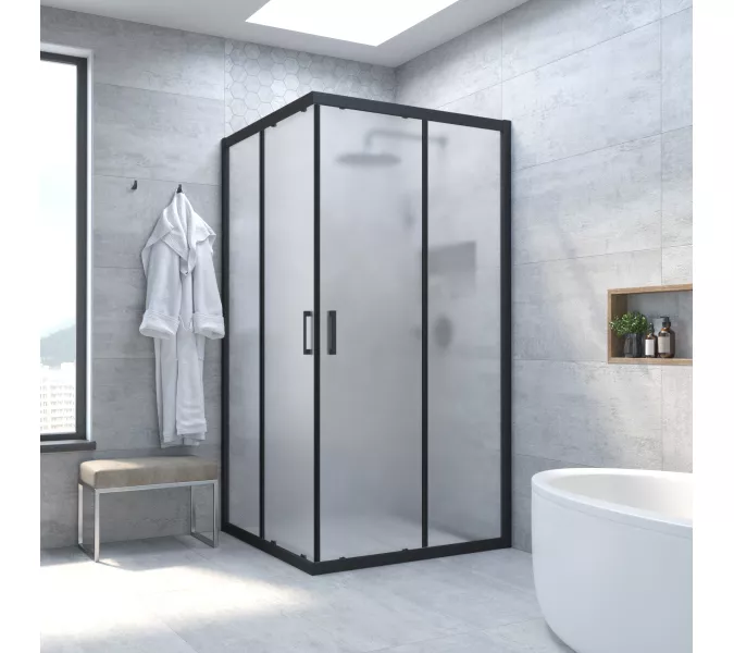 Душевой уголок Vegas Glass Za Novo ZA NOVO 90 02М 10 профиль черный матовый, стекло сатин матовое