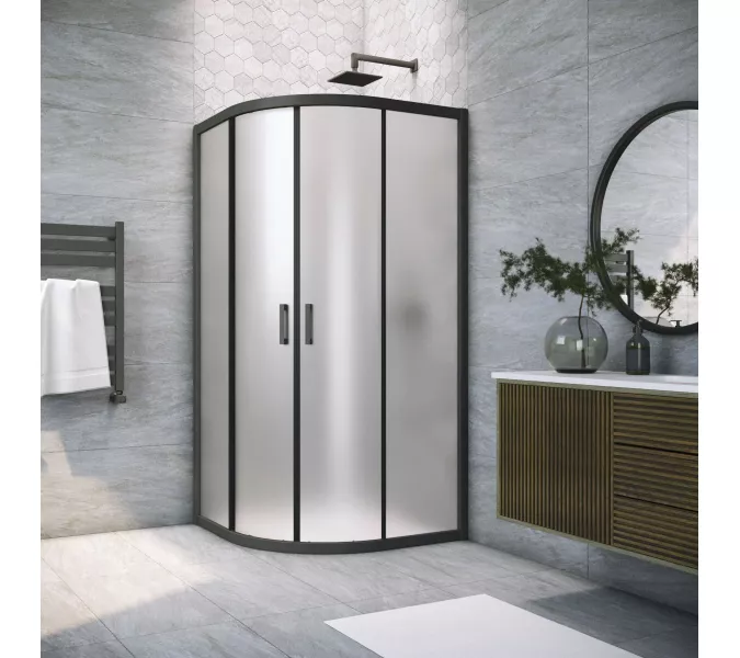 Душевой уголок Vegas Glass ZS Novo h2000 90 02M 10 90x90 см, профиль черный матовый, стекло сатин