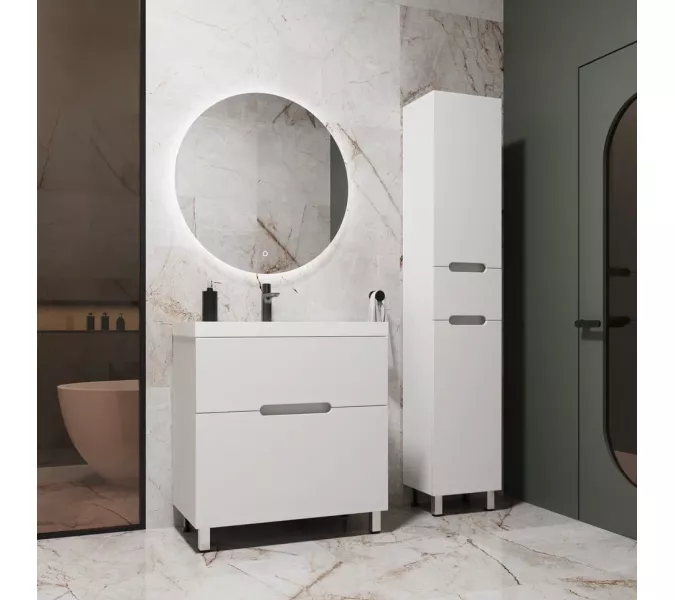 Тумба напольная "Матис " с раковиной ASTI (2 ящика), Белый матовый, ЭМАЛЬ, Выбрать цвет: Белый, Выбрать размер: 60, Внешний вид: с белой раковиной, изображение 5