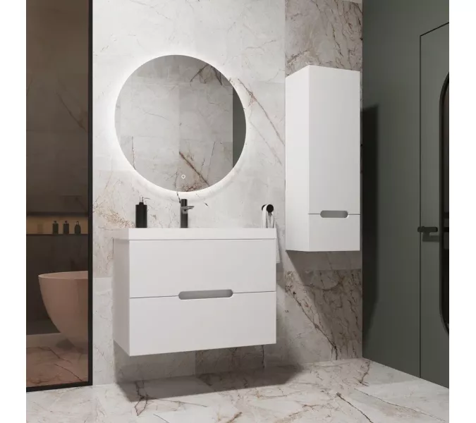 Тумба подвесная "Матис" с раковиной ASTI (2 ящика), Белый матовый, ЭМАЛЬ, Выбрать цвет: Белый, Выбрать размер: 60, Внешний вид: с белой раковиной, изображение 5