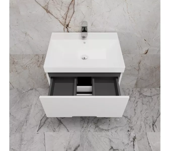 Тумба напольная "Матис " с раковиной ASTI (2 ящика), Белый матовый, ЭМАЛЬ, Выбрать цвет: Белый, Выбрать размер: 60, Внешний вид: с белой раковиной, изображение 3