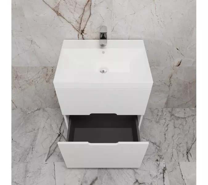 Тумба напольная "Матис " с раковиной ASTI (2 ящика), Белый матовый, ЭМАЛЬ, Выбрать цвет: Белый, Выбрать размер: 60, Внешний вид: с белой раковиной, изображение 4