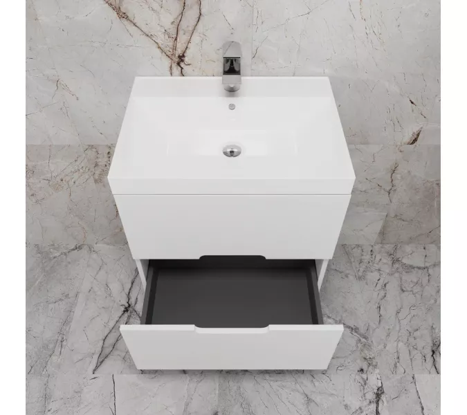 Тумба подвесная "Матис" с раковиной ASTI (2 ящика), Белый матовый, ЭМАЛЬ, Выбрать цвет: Белый, Выбрать размер: 60, Внешний вид: с белой раковиной, изображение 4