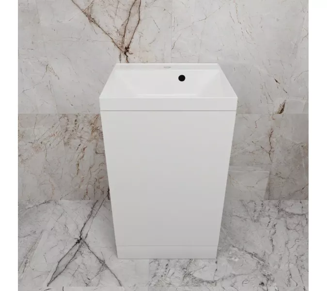 Тумба напольная "МОНО 50" с раковиной ASTI 50, белый глянец, Выбрать цвет: Белый глянец, Внешний вид: с белой раковиной, изображение 3