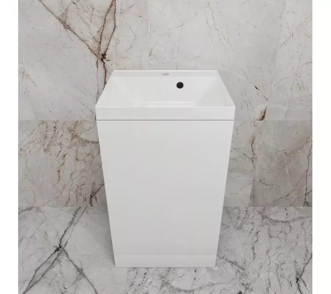 Тумба напольная "МОНО 50" с раковиной ASTI 50, белый софт, Выбрать цвет: Белый софт, Внешний вид: с белой раковиной, изображение 3