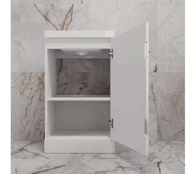 Тумба напольная "МОНО 50" с раковиной ASTI 50, белый софт, Выбрать цвет: Белый софт, Внешний вид: с белой раковиной, изображение 5