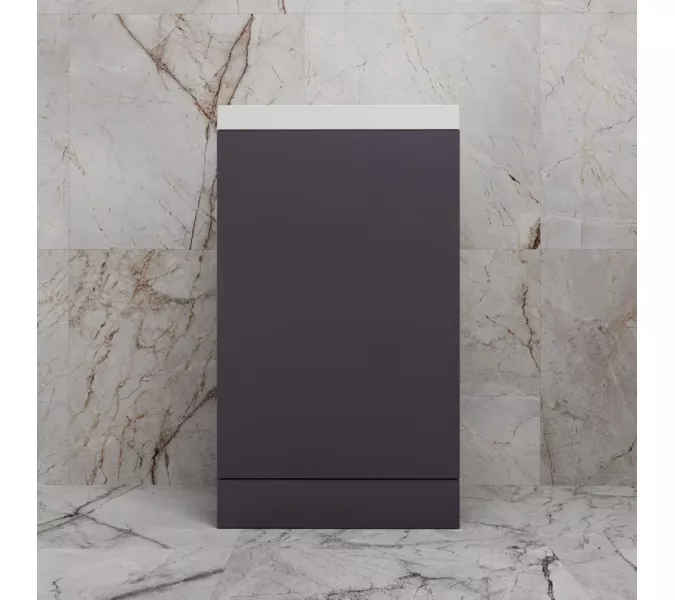 Тумба напольная "МОНО 50" с раковиной ASTI 50, графит нубук, Выбрать цвет: Графит Нубук, Внешний вид: с белой раковиной