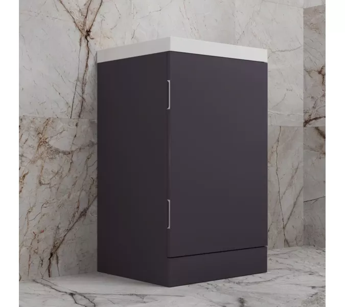 Тумба напольная "МОНО 50" с раковиной ASTI 50, графит нубук, Выбрать цвет: Графит Нубук, Внешний вид: с белой раковиной, изображение 2