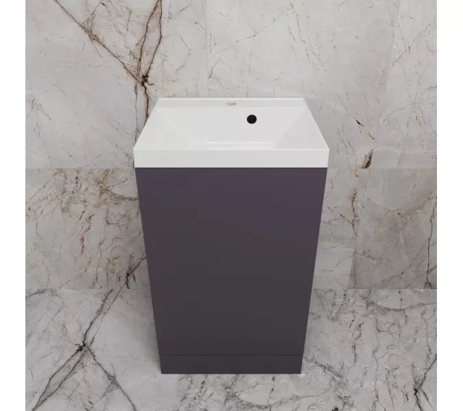Тумба напольная "МОНО 50" с раковиной ASTI 50, графит нубук, Выбрать цвет: Графит Нубук, Внешний вид: с белой раковиной, изображение 3