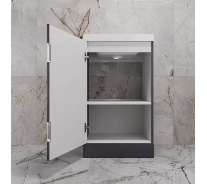 Тумба напольная "МОНО 50" с раковиной ASTI 50, графит нубук, Выбрать цвет: Графит Нубук, Внешний вид: с белой раковиной, изображение 4