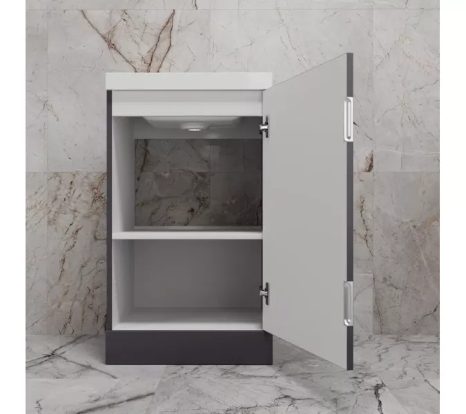 Тумба напольная "МОНО 50" с раковиной ASTI 50, графит нубук, Выбрать цвет: Графит Нубук, Внешний вид: с белой раковиной, изображение 5