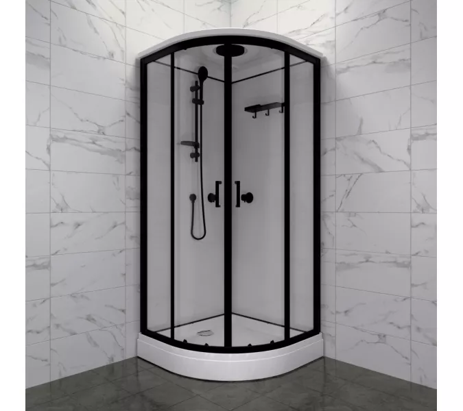 Душевая кабина Triton ПРАЙМ-БЛЭК 90*90 А  стекло прозрачное, Цвет стекла: прозрачное, Цвет профиля: Черный, Тип поддона: Низкий, Выбрать размер: 90х90, Наличие крыши: есть