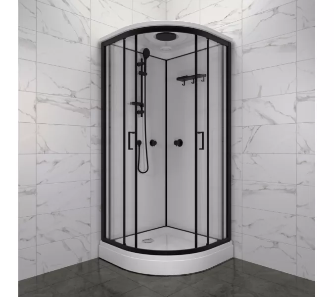 Душевая кабина Triton ПРАЙМ-БЛЭК 90*90 А  стекло прозрачное, Цвет стекла: прозрачное, Цвет профиля: Черный, Тип поддона: Низкий, Выбрать размер: 90х90, Наличие крыши: есть, изображение 2