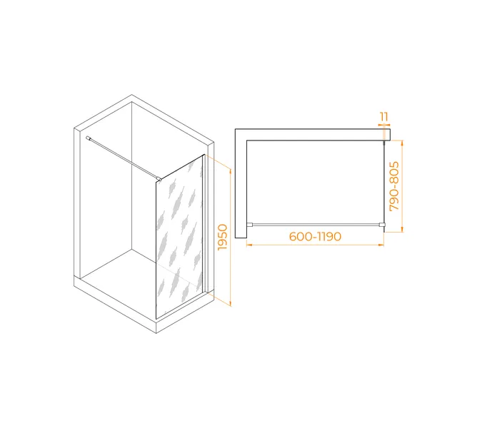 Перегородка для душа RGW WA-002, Цвет стекла: прозрачное, Цвет профиля (вариация): Хром, Выбрать размер: 80, изображение 3