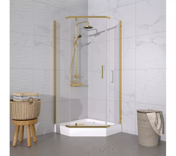Душевое ограждение  Triton "ДЕКА-ГОЛД", Цвет профиля: Золото, Тип поддона: Низкий, Выбрать размер: 90х90