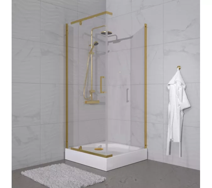 Душевое ограждение  Triton "ТЕРРА-ГОЛД" (низкий поддон) 90х90 квадрат, Цвет профиля: Золото