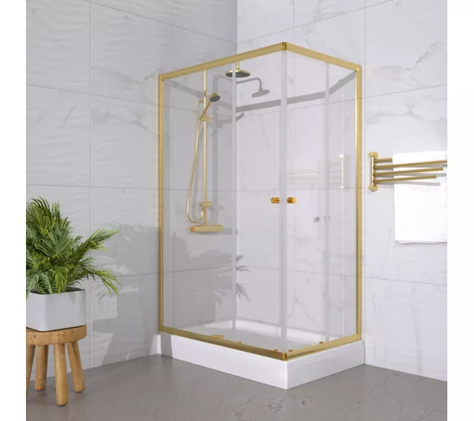 Душевое ограждение Triton "ВЕНТА-ГОЛД"  низкий поддон, Цвет стекла: прозрачное, Цвет профиля: Золото, Выбрать размер: 120х80