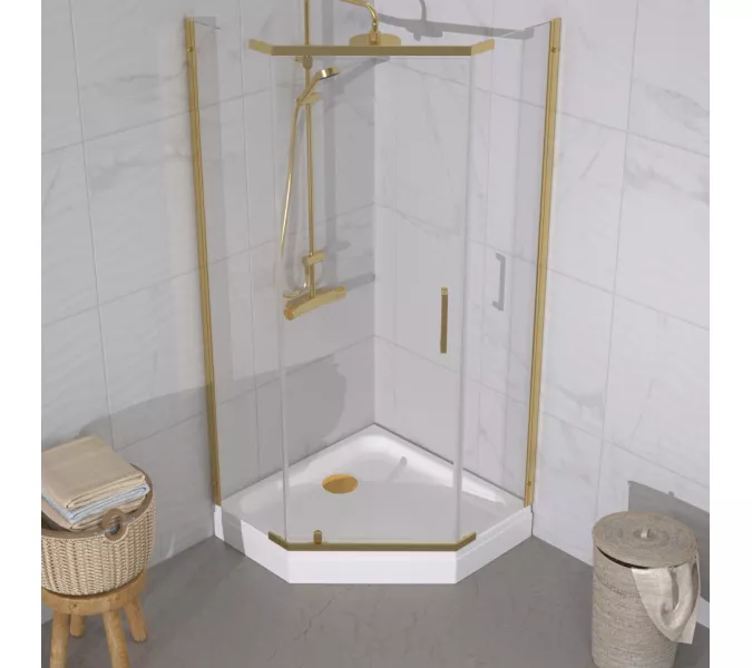 Душевое ограждение  Triton "ДЕКА-ГОЛД", Цвет профиля: Золото, Тип поддона: Низкий, Выбрать размер: 90х90, изображение 2