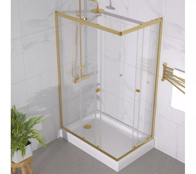 Душевое ограждение Triton "ВЕНТА-ГОЛД"  низкий поддон, Цвет стекла: прозрачное, Цвет профиля: Золото, Выбрать размер: 120х80, изображение 2