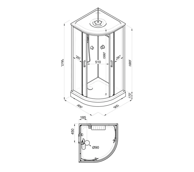 Душевая кабина Triton ПРАЙМ-БЛЭК 90*90 А  стекло прозрачное, Цвет стекла: прозрачное, Цвет профиля: Черный, Тип поддона: Низкий, Выбрать размер: 90х90, Наличие крыши: есть, изображение 26