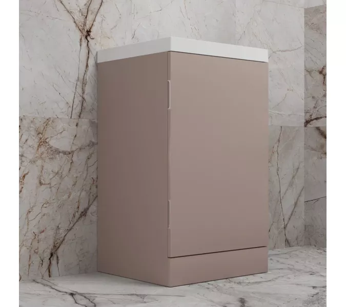 Тумба напольная "МОНО 50" с раковиной ASTI 50, санд пудровый, Выбрать цвет: Санд Пудровый, Внешний вид: с белой раковиной, изображение 2