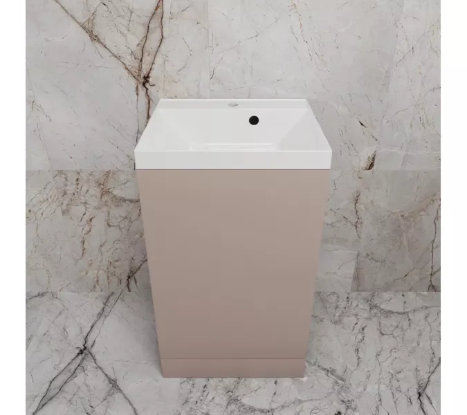 Тумба напольная "МОНО 50" с раковиной ASTI 50, санд пудровый, Выбрать цвет: Санд Пудровый, Внешний вид: с белой раковиной, изображение 3