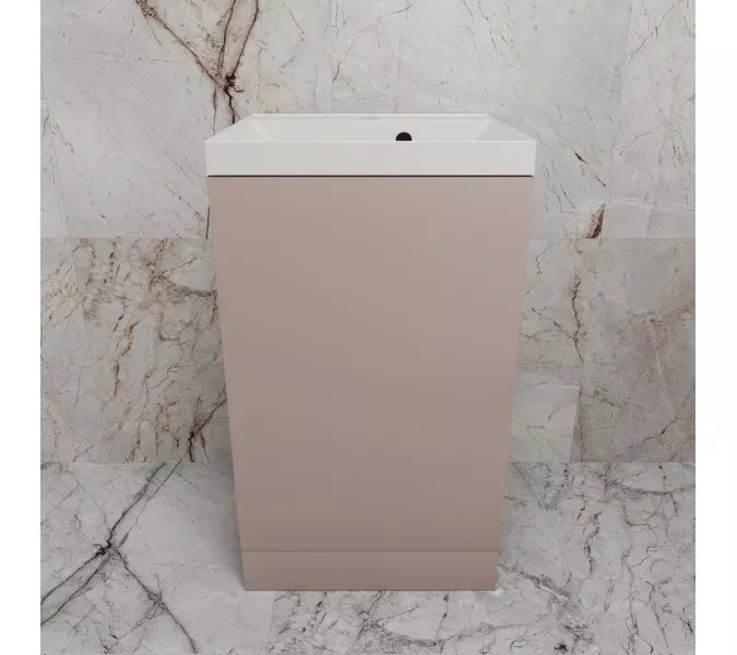 Тумба напольная "МОНО 50" с раковиной ASTI 50, санд пудровый, Выбрать цвет: Санд Пудровый, Внешний вид: с белой раковиной, изображение 4