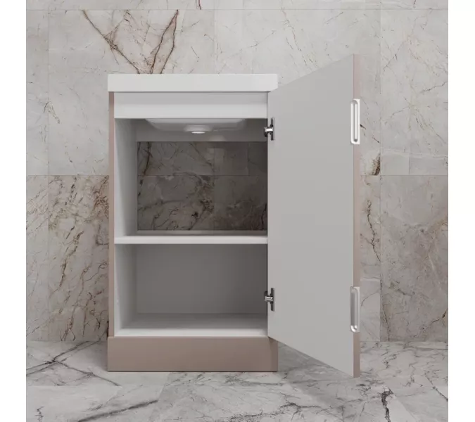 Тумба напольная "МОНО 50" с раковиной ASTI 50, санд пудровый, Выбрать цвет: Санд Пудровый, Внешний вид: с белой раковиной, изображение 6