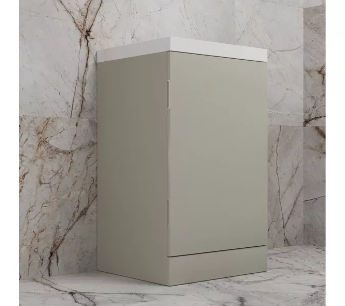 Тумба напольная "МОНО 50" с раковиной ASTI 50, санд серая галька, Выбрать цвет: Серая галька, Внешний вид: с белой раковиной, изображение 2