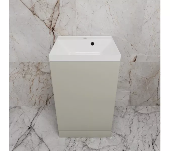 Тумба напольная "МОНО 50" с раковиной ASTI 50, санд серая галька, Выбрать цвет: Серая галька, Внешний вид: с белой раковиной, изображение 3