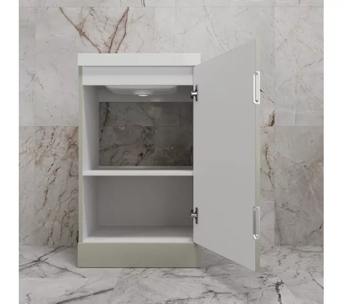 Тумба напольная "МОНО 50" с раковиной ASTI 50, санд серая галька, Выбрать цвет: Серая галька, Внешний вид: с белой раковиной, изображение 5