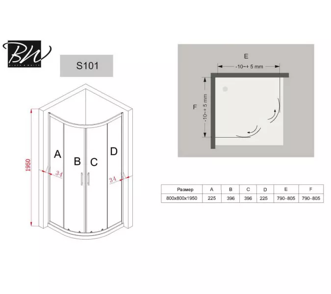 Душевой угол Black & White S101 100х100, изображение 6