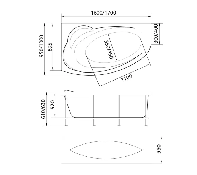 Ванна 1Marka JULIANNA  /R  170х100, Выбрать размер: 170*100, Ориентация: Правая , изображение 5