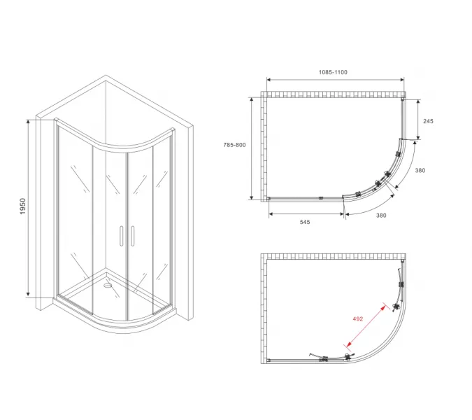 Душевой уголок ABBER Schwarzer Diamant асимметричный, прозрачное/хром 120х80, изображение 5