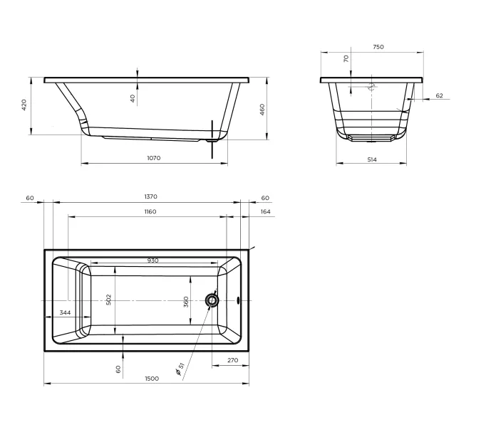 Ванна 1Marka BIANCA 150х75, изображение 6