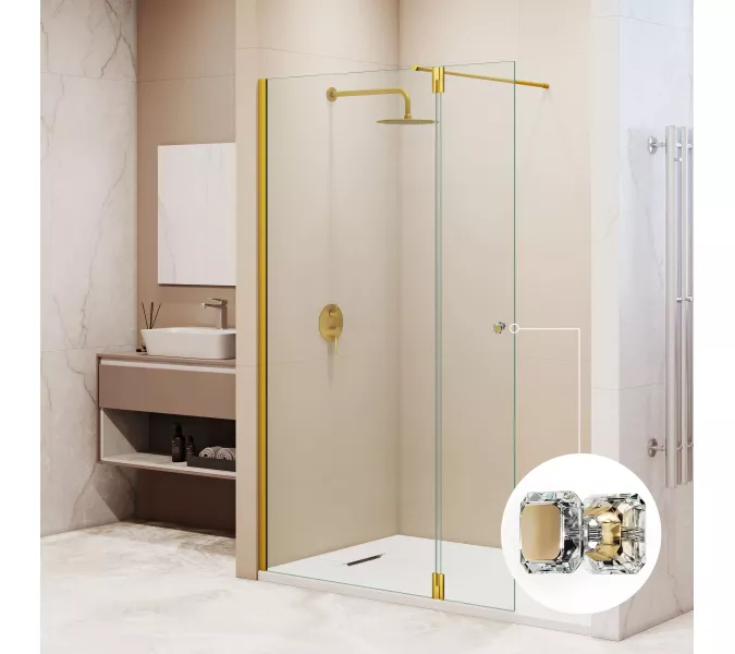 Душевая перегородка RGW WA-054Gb (WA-010Gb + Z-072Gb) прозрачное/золото, Цвет стекла: прозрачное, Цвет профиля: Золото, Выбрать размер: 70