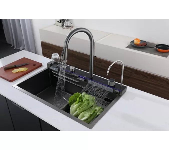 Многофункциональная мойка Ceruttispa GLORIA II nano black (серая) из нержавеющей стали, кухонная, изображение 3