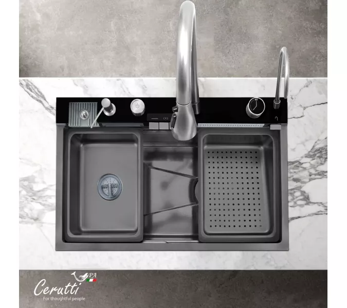 Многофункциональная мойка Ceruttispa GLORIA II nano black (серая) из нержавеющей стали, кухонная, изображение 4
