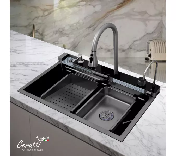 Многофункциональная мойка Ceruttispa GLORIA II nano black (серая) из нержавеющей стали, кухонная