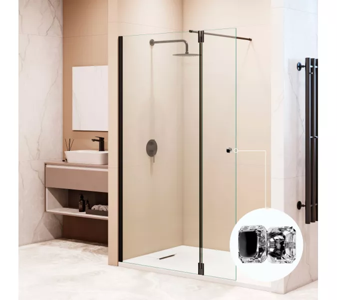 Душевая перегородка RGW WA-054B (WA-010B + Z-072B) прозрачное/черный, Цвет стекла: прозрачное, Цвет профиля: Черный, Выбрать размер: 80