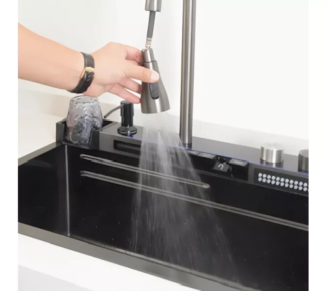 Многофункциональная мойка Ceruttispa GLORIA II nano black (серая) из нержавеющей стали, кухонная, изображение 11