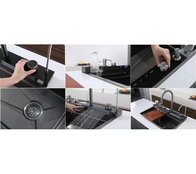 Многофункциональная мойка Ceruttispa GLORIA II nano black (серая) из нержавеющей стали, кухонная, изображение 14