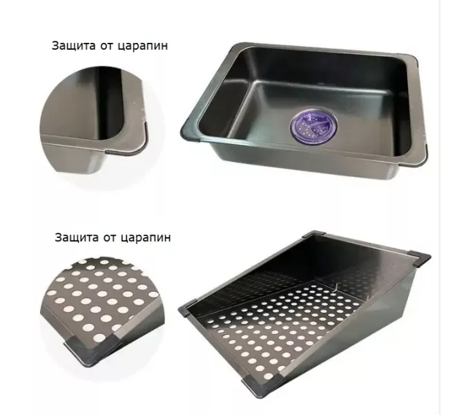 Многофункциональная мойка Ceruttispa GLORIA II nano black (серая) из нержавеющей стали, кухонная, изображение 16