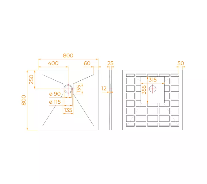Душевой поддон квадрат STONE TRAY-G  800x800, Выбрать цвет: Серый, Выбрать размер: 800x800, изображение 5