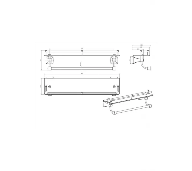 Полка стеклянная с полотенцедежателем Ceramalux DOMINO 95411, изображение 2