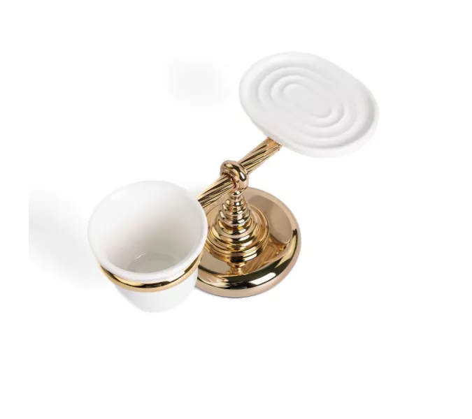 Stil Haus Giunone  настольные керамические мыльница + стакан   золото, изображение 2