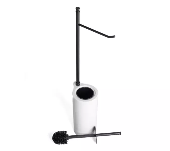 Stil Haus Hashi  cтойка: бумагодержатель + ерш керамический   чёрный матовый - белая керамика, изображение 3