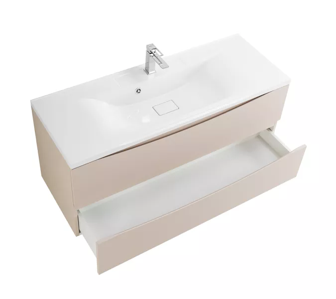 Тумба подвесная BelBagno MARINO Crema Opaco, раковина белая/черная, Выбрать цвет: Кремовый матовый, Выбрать размер: 120, Внешний вид: с белой раковиной, изображение 3