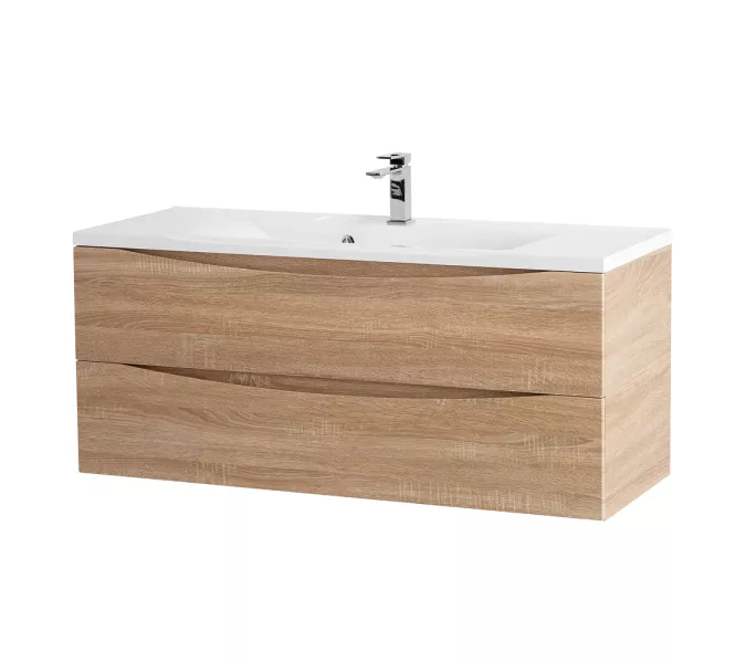 Тумба подвесная BelBagno MARINO Rovere Bianco, раковина белая/черная, Выбрать цвет: Дуб белый, Выбрать размер: 120, Внешний вид: с белой раковиной, изображение 2